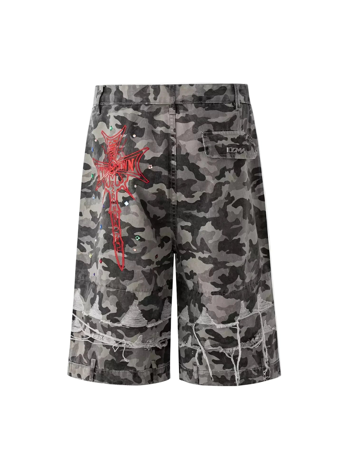 Y2K Camo Sword Emblem Cargo Shorts - Fuga Studios