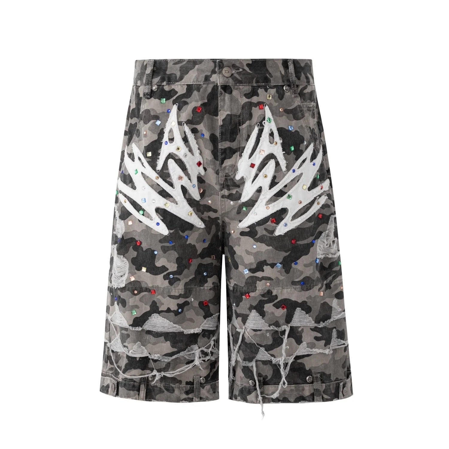 Y2K Camo Sword Emblem Cargo Shorts - Fuga Studios
