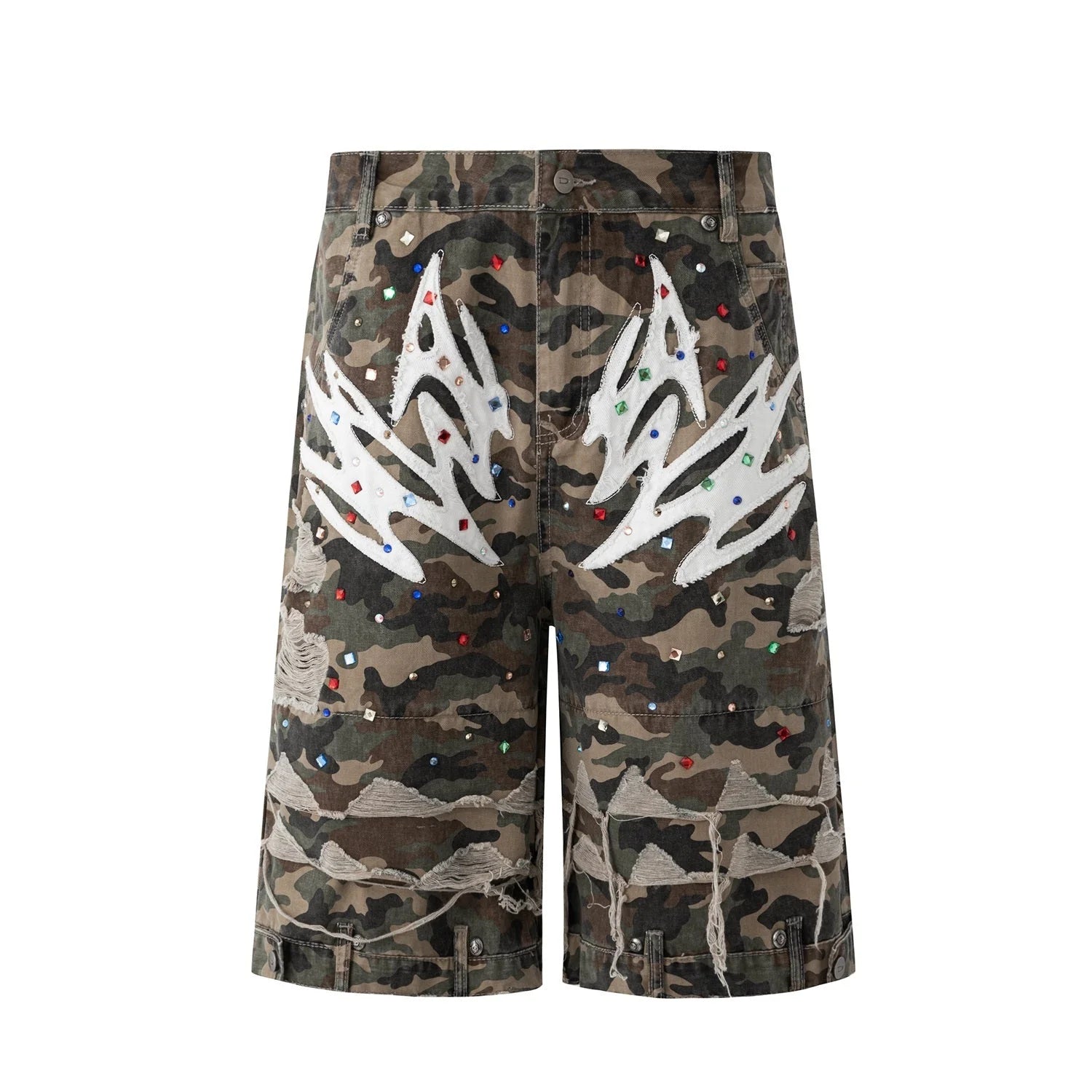 Y2K Camo Sword Emblem Cargo Shorts - Fuga Studios