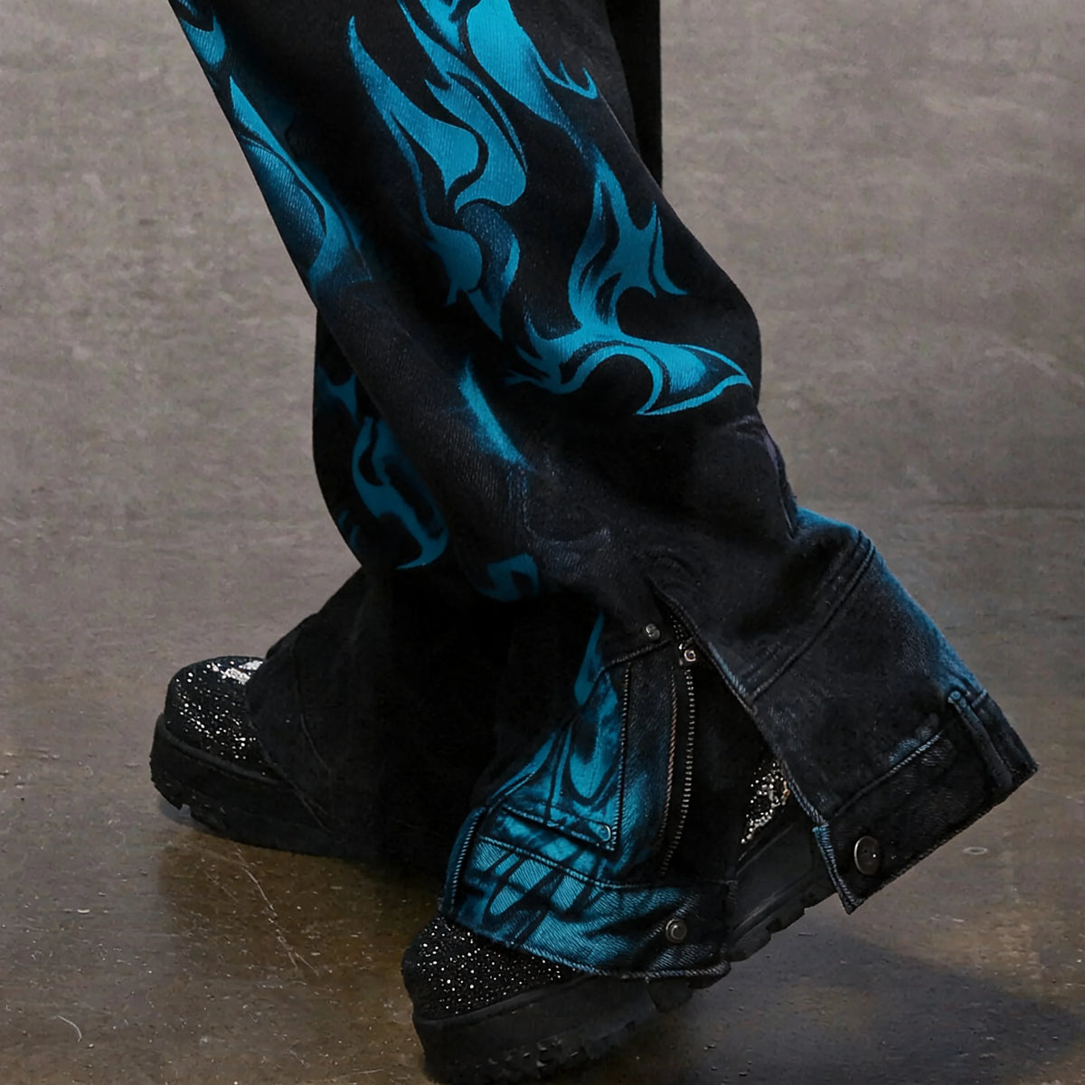 Y2K Flame Print Wide-Leg Jeans - Fuga Studios