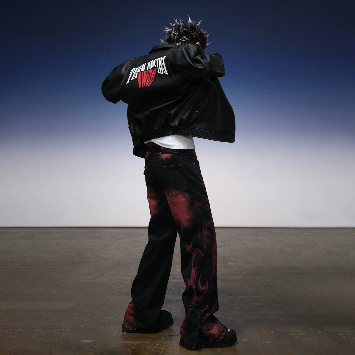 Y2K Flame Print Wide-Leg Jeans - Fuga Studios
