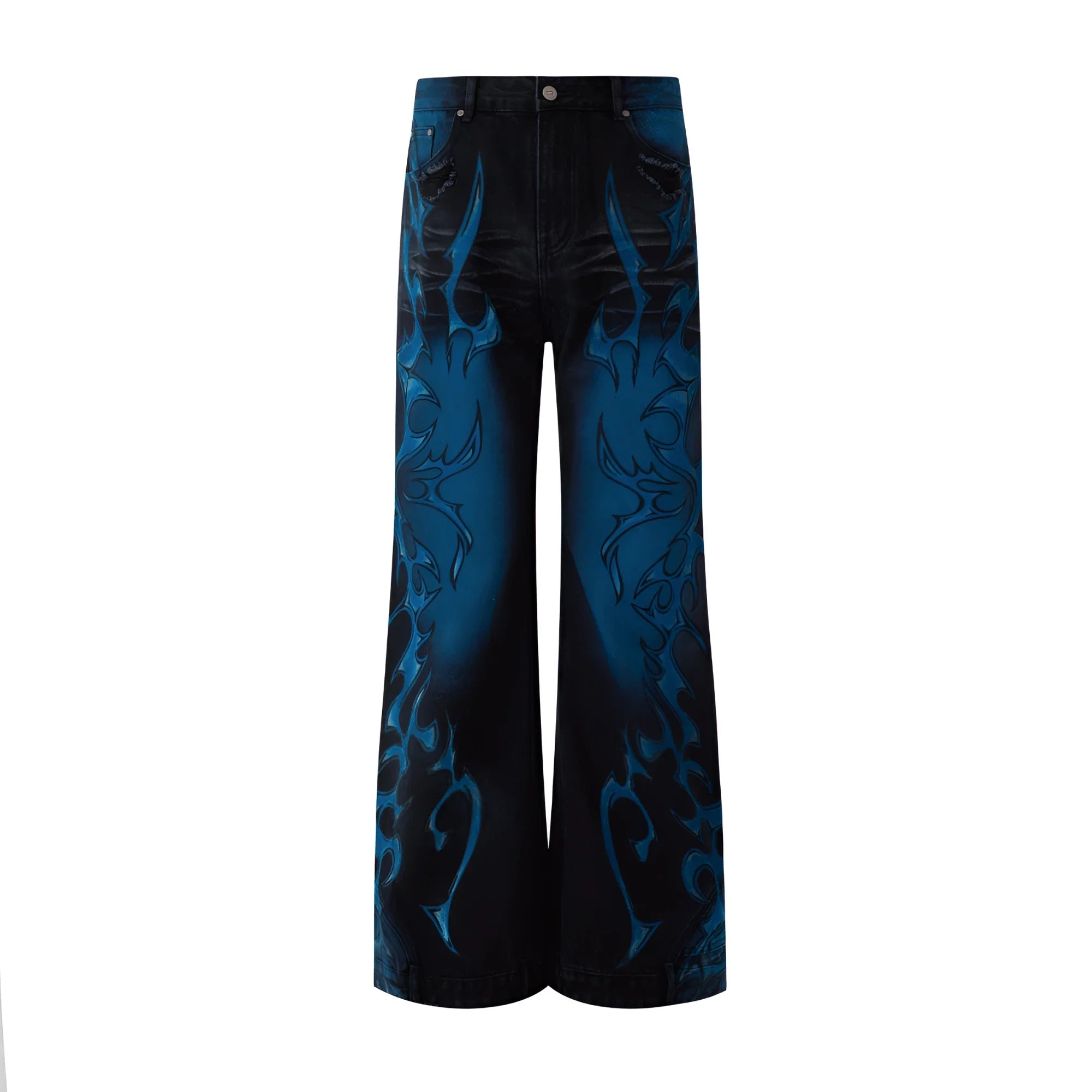 Y2K Flame Print Wide-Leg Jeans - Fuga Studios