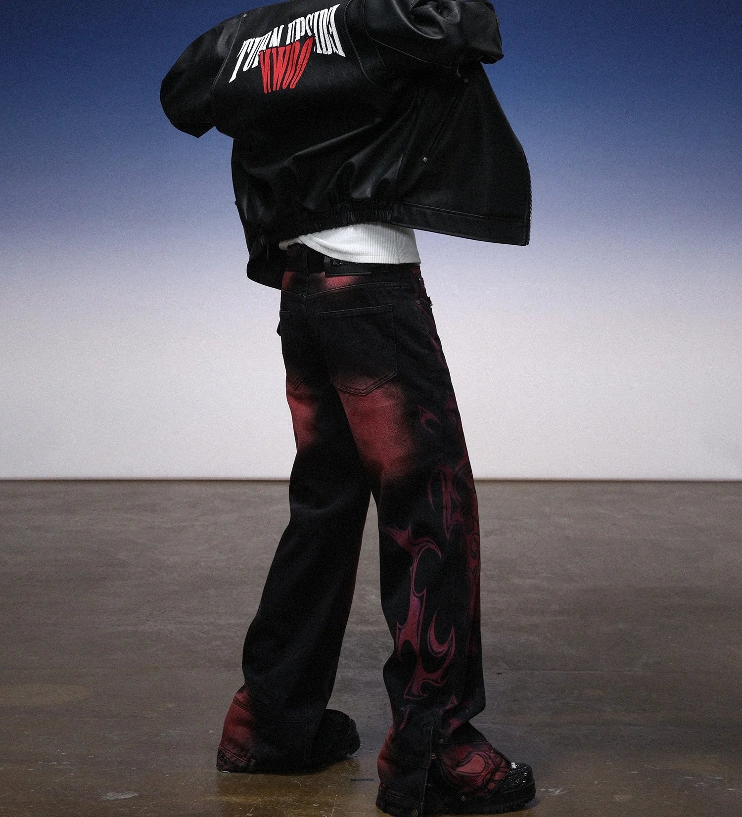 Y2K Flame Print Wide-Leg Jeans - Fuga Studios