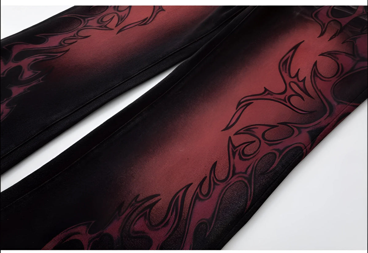 Y2K Wide-Leg Jeans. Flame Print, blue & red. | Fūga Studios Y2K Wide-Leg Jeans. Flame Print, blue & red. | Fūga Studios