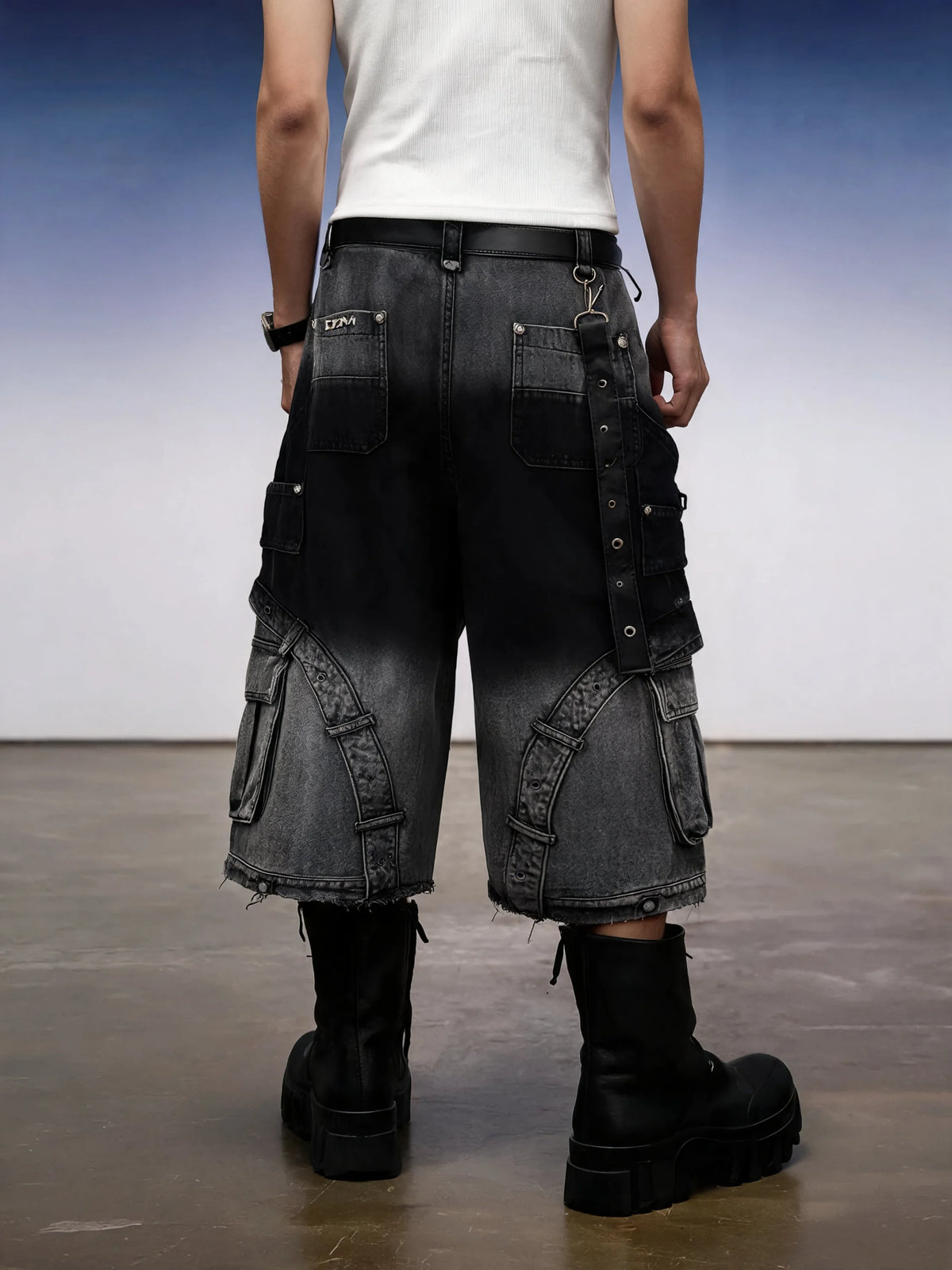 Y2K Gothic Cross Denim Cargo Shorts - Fuga Studios