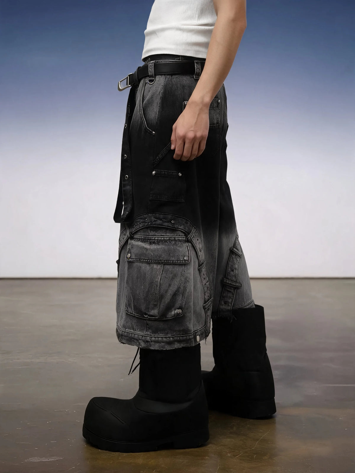 Y2K Gothic Cross Denim Cargo Shorts - Fuga Studios