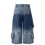Y2K Gothic Cross Denim Cargo Shorts - Fuga Studios