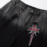 Y2K Gothic Cross Denim Cargo Shorts - Fuga Studios