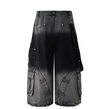 Y2K Gothic Cross Denim Cargo Shorts - Fuga Studios