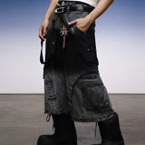 Y2K Gothic Cross Denim Cargo Shorts - Fuga Studios