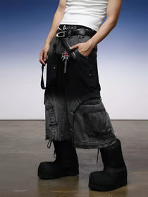 Y2K Gothic Cross Denim Cargo Shorts - Fuga Studios