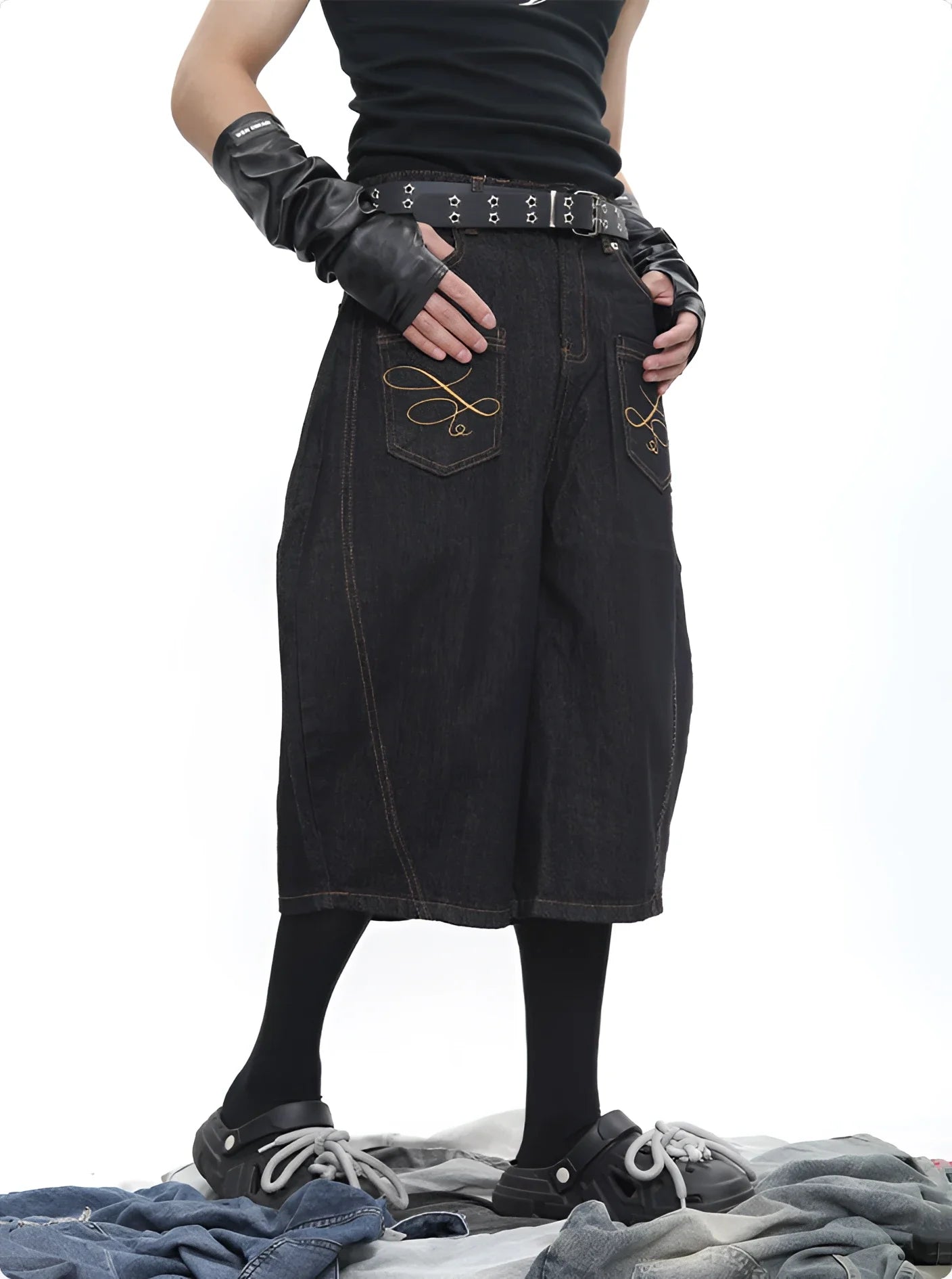Y2K Saber Wide-Leg Denim Jorts - Fuga Studios