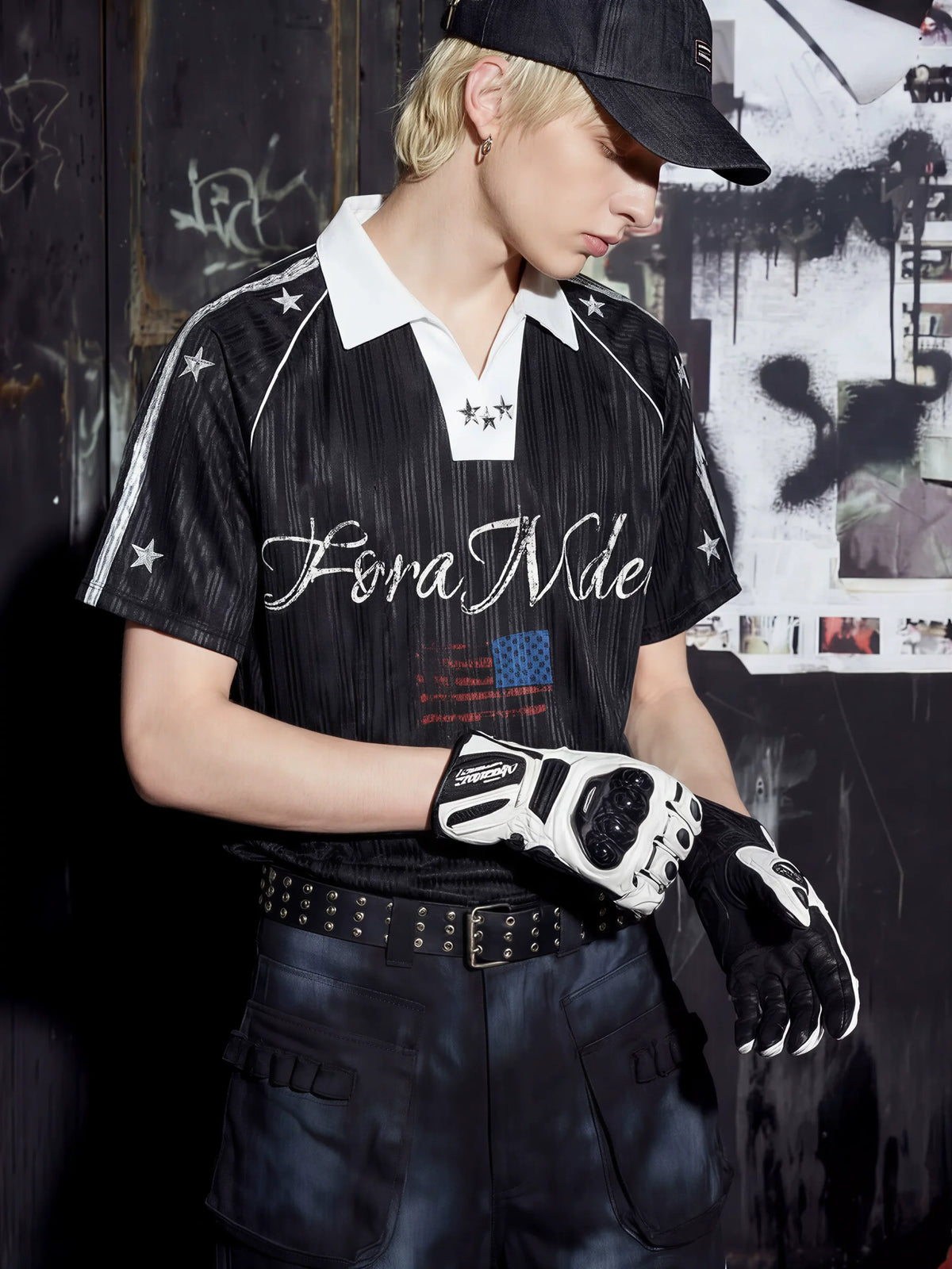 トップス back star graphics polo shirt y2k swag Y2K Jersey Polo. Stars, Vintage Print. | Fūga Studios